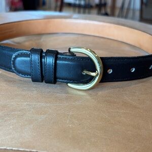 Coach Vintage Black Leather Belt with Gold D-Ring Buckle